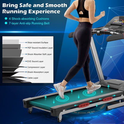 4.75HP Folding Treadmill with 20 Preset Programs and Bluetooth Speakers