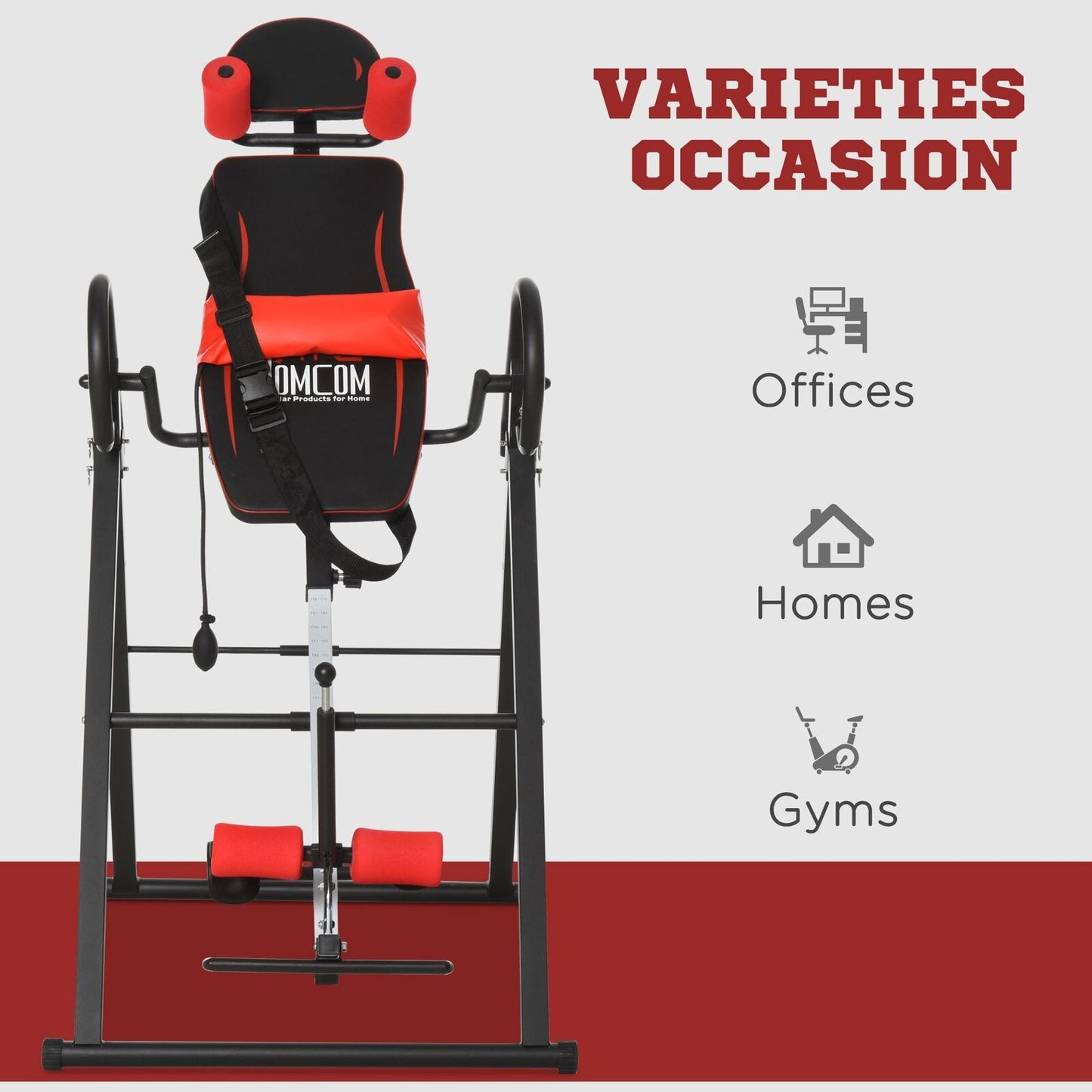 HOMCOM Adjustable Gravity Inversion Table with Safety Belt, Red