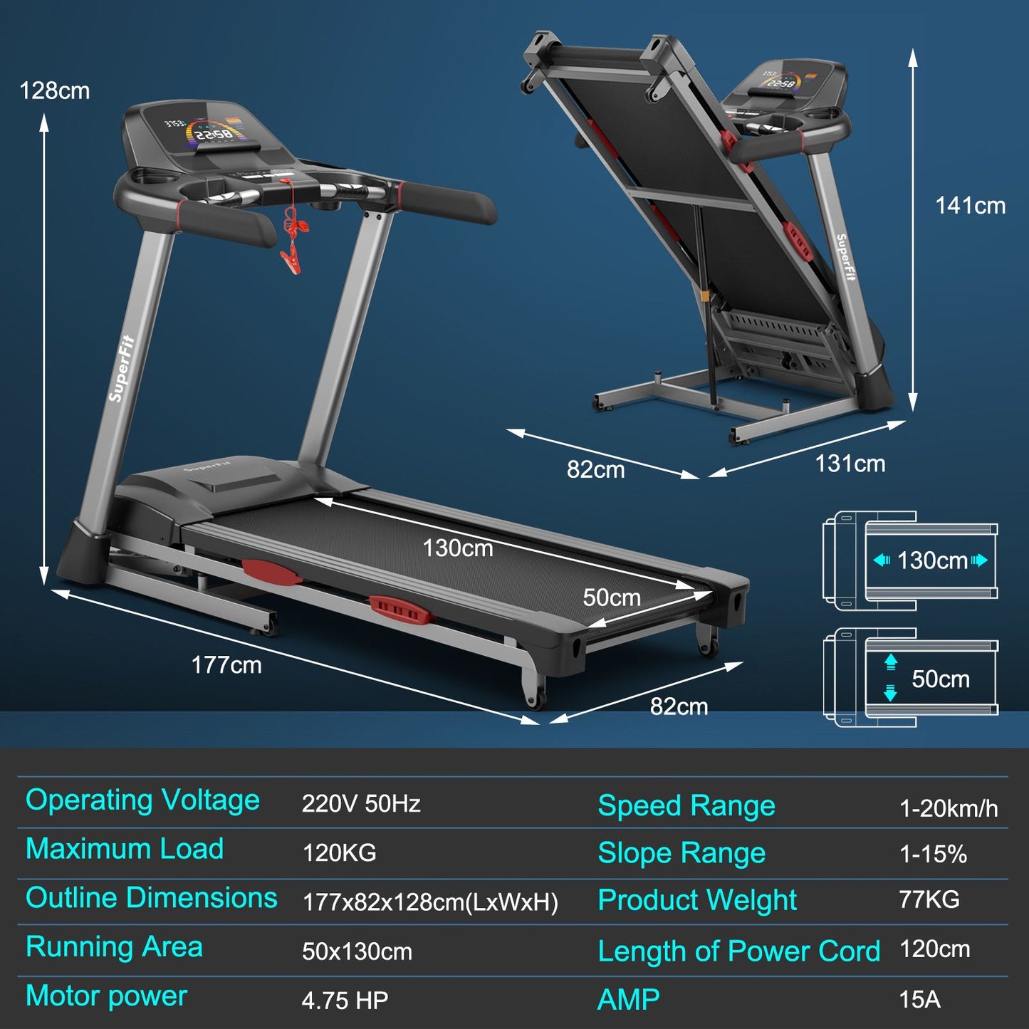 4.75HP Folding Treadmill with 20 Preset Programs and Bluetooth Speakers