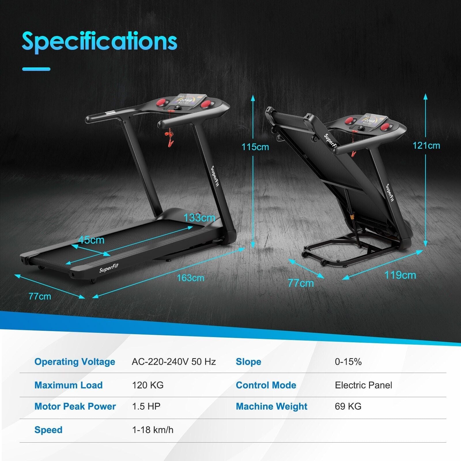 Electric Folding Treadmill Machine with LED Screen