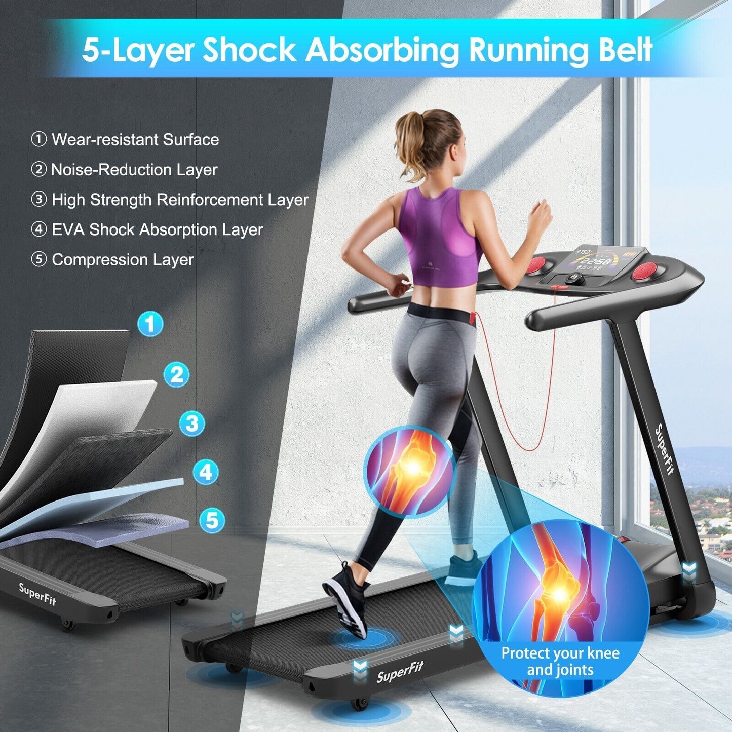 Electric Folding Treadmill Machine with LED Screen