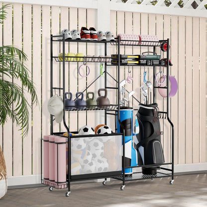 Sports Equipment Organizer Metal Ball Storage Rack with Adjustable Shelves