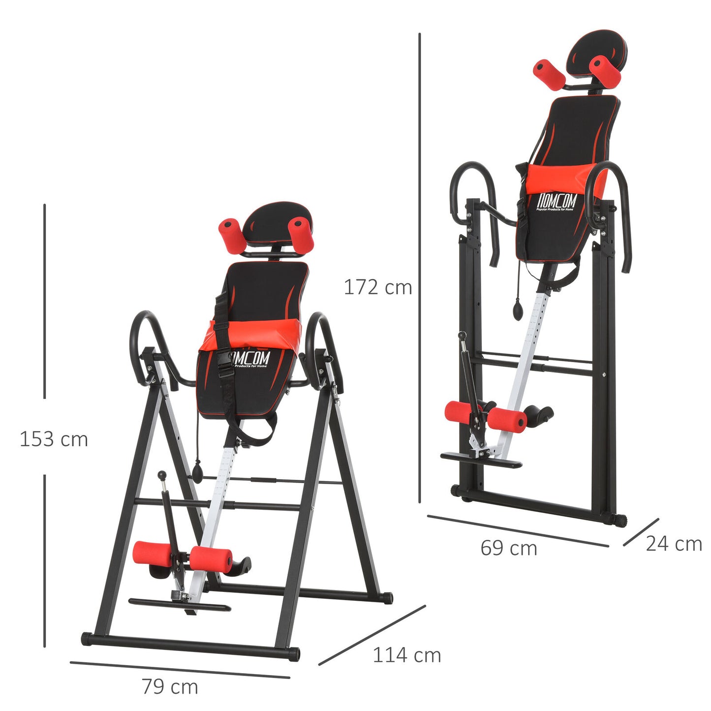 HOMCOM Adjustable Gravity Inversion Table with Safety Belt, Red